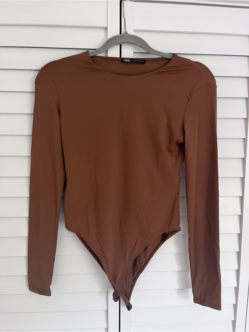 ZARA Long Sleeve Brown Crew Neck Bodysuit